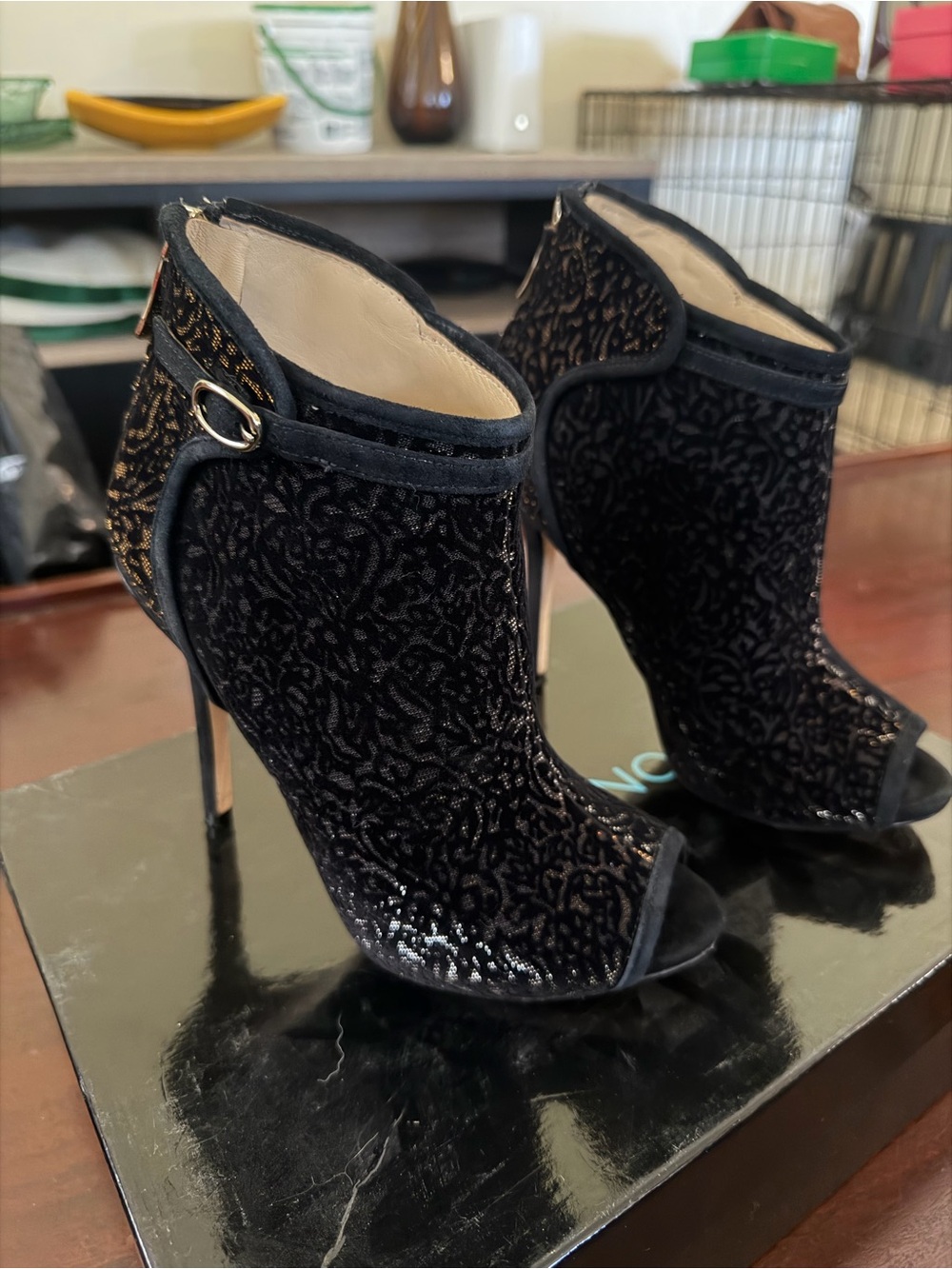 Marciano Embellished Peep-Toe Stiletto Booties